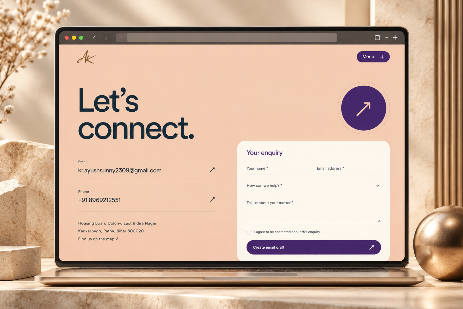 AK Consultancy contact and enquiry interface