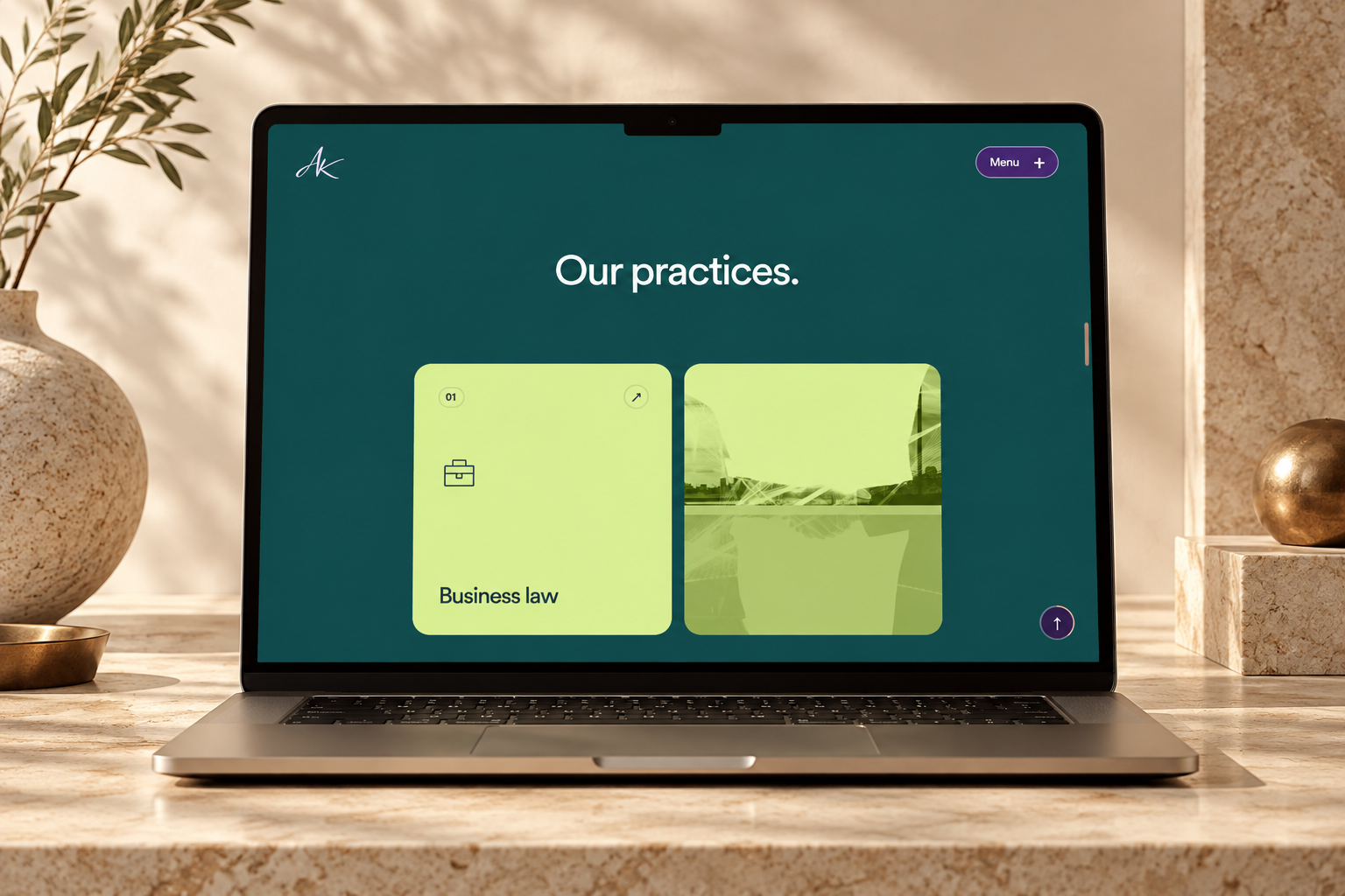 AK Consultancy practice-area interface with coloured cards