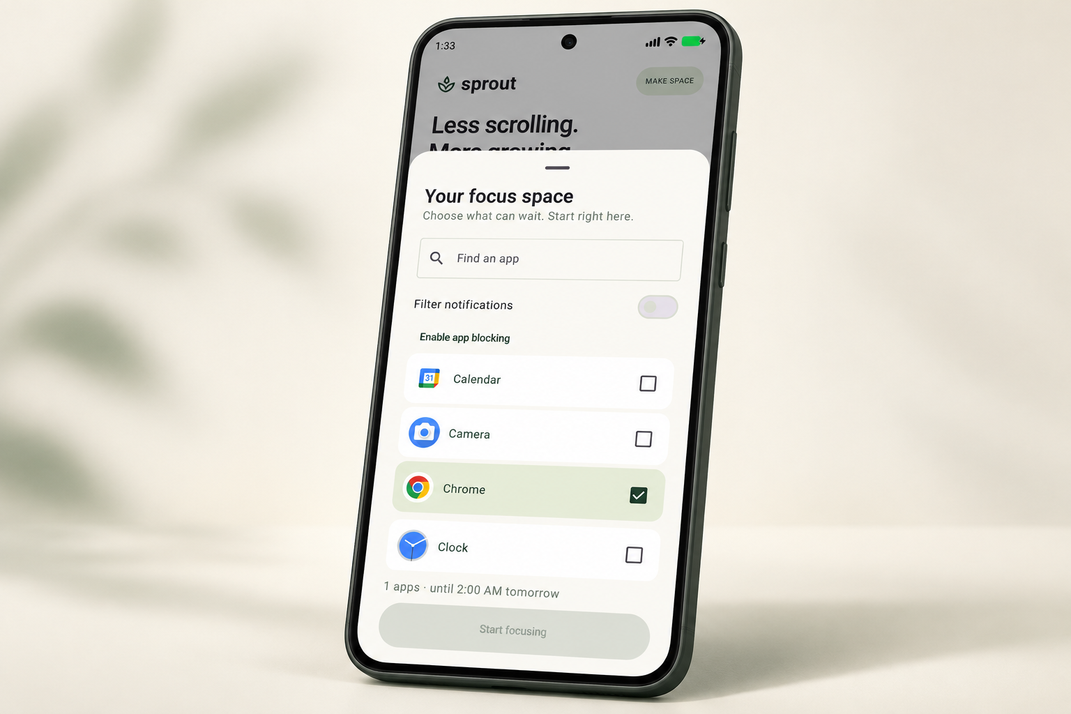 Sprout app picker with search and app selection