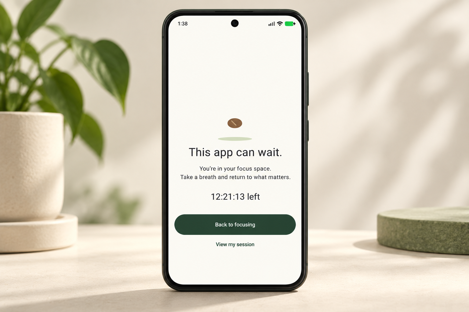Sprout app-blocking reminder with a return-to-focus action